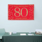 Happy 80th Birthday Banner Red en Gold Glitter (Beurs)