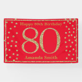 Happy 80th Birthday Banner Red en Gold Glitter (Horizontaal)