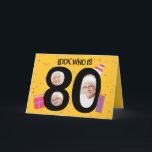 Happy 80th Birthday Big 80 Afbeelding Lijst Feestdagen Kaart<br><div class="desc">Vul de ruimte in de nul en 8 met iemand speciaal draaien 80! Dit gele ontwerp met confetti,  cadeaus en een party pet op de 0 is een leuke manier om Happy 80th Birthday te zeggen!</div>