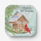  Happy 80th Birthday Birds at Birdhouse Papieren Bordje (Voorkant)