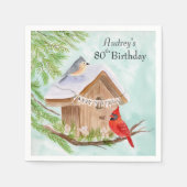  Happy 80th Birthday Birds at Birdhouse Servet (Voorkant)