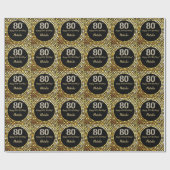 Happy 80th Birthday Black en Gold Glitter Cadeaupapier (Vlak)