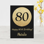 Happy 80th Birthday Black en Gold Glitter Kaart (Gele Bloem)