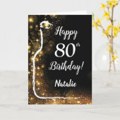 Happy 80th Birthday Black en Gold Glitter Wine Kaart (Gele Bloem)