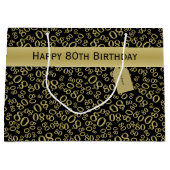 Happy 80th Birthday Black en Gold Number Pattern Groot Cadeauzakje (Voorkant)