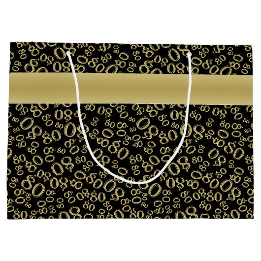 Happy 80th Birthday Black en Gold Number Pattern Groot Cadeauzakje (Achterkant)