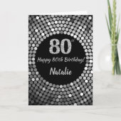 Happy 80th Birthday Black en Silver Glitter Card Kaart (Voorkant)
