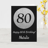 Happy 80th Birthday Black en Silver Glitter Card Kaart (Gele Bloem)