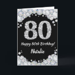 Happy 80th Birthday Black en Silver Glitter Card Kaart<br><div class="desc">Happy 80th Birthday Black en Silver Glitter Card met persoonlijke naam. Voor verdere aanpassing,  te klikken gelieve de knoop "van de Aanpassing het"en ons ontwerphulpmiddel te gebruiken om deze sjabloon te wijzigen.</div>