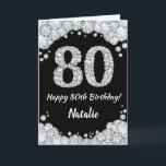 Happy 80th Birthday Black en Silver Glitter Card Kaart<br><div class="desc">Happy 80th Birthday Black en Silver Glitter Card met persoonlijke naam. Voor verdere aanpassing,  te klikken gelieve de knoop "van de Aanpassing het"en ons ontwerphulpmiddel te gebruiken om deze sjabloon te wijzigen.</div>