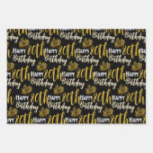 Happy 80th Birthday Black Gold Foliage Photo  Inpakpapier Vel (Voorkant 3)