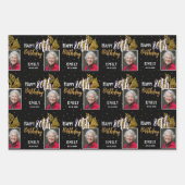 Happy 80th Birthday Black Gold Foliage Photo  Inpakpapier Vel (Voorkant 2)