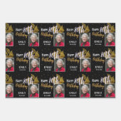 Happy 80th Birthday Black Gold Foliage Photo  Inpakpapier Vel (Voorkant)