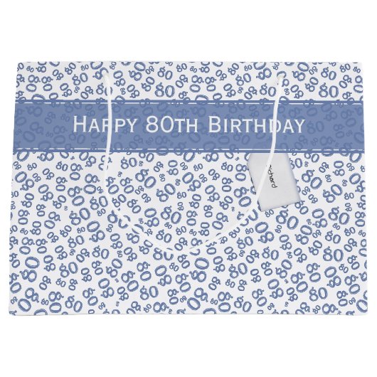 Happy 80th Birthday Blue and White Number Pattern Groot Cadeauzakje (Voorkant)