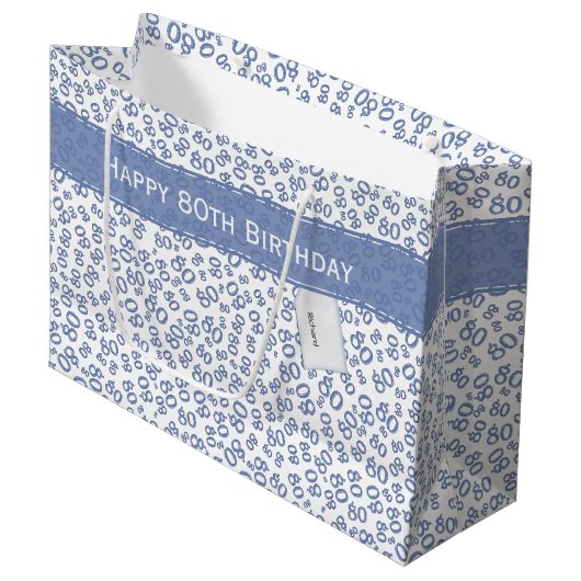 Happy 80th Birthday Blue and White Number Pattern Groot Cadeauzakje (Voorkant Gekanteld)