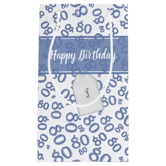 Happy 80th Birthday Blue and White Number Pattern Klein Cadeauzakje (Voorkant)