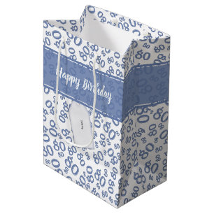 Happy 80th Birthday Blue and White Number Pattern Medium Cadeauzakje