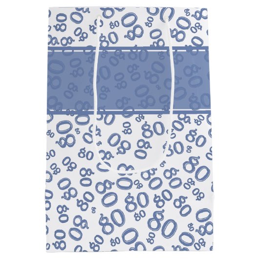 Happy 80th Birthday Blue and White Number Pattern Medium Cadeauzakje (Achterkant)