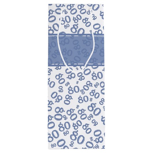 Happy 80th Birthday Blue and White Number Pattern Wijn Cadeautas (Achterkant)