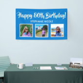 Happy 80th Birthday Blue Gepersonaliseerde 3 foto' Spandoek (Beurs)