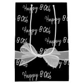 Happy 80th Birthday Bow op Black Medium Gift Bag Cadeauzakje (Achterkant)