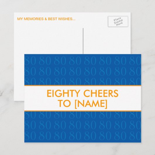 Happy 80th Birthday Briefkaarten - Cheers in Blue (Voorkant / Achterkant)