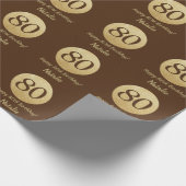 Happy 80th Birthday Brown and Gold Glitter Cadeaupapier (Hoek)