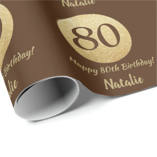 Happy 80th Birthday Brown and Gold Glitter Cadeaupapier