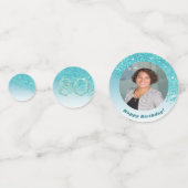 Happy 80th Birthday Chic Blauwgroen Blue Glitter Confetti (Voorkanten)