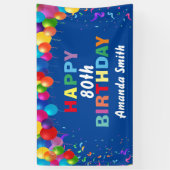 Happy 80th Birthday Colorful Balloons Blue Spandoek (Verticaal)