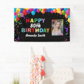 Happy 80th Birthday Colorful Balloons Confetti Spandoek (Insitu)