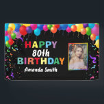 Happy 80th Birthday Colorful Balloons Confetti Spandoek<br><div class="desc">Fijne 80ste verjaardag kleurrijke ballonnen Confetti fotobanner. Voor verdere aanpassing,  te klikken gelieve de knoop "van de Aanpassing het"en ons ontwerphulpmiddel te gebruiken om deze sjabloon te wijzigen.</div>