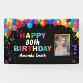 Happy 80th Birthday Colorful Balloons Confetti Spandoek (Horizontaal)