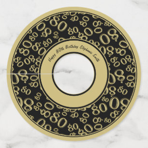 Happy 80th Birthday Gold en Black Number Thema Wijnglaslabel