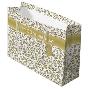 Happy 80th Birthday Gold en White Number Pattern Groot Cadeauzakje