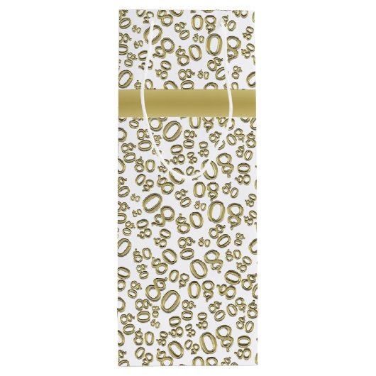 Happy 80th Birthday Gold en White Number Pattern Wijn Cadeautas (Achterkant)