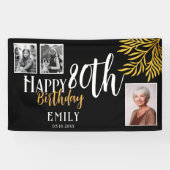 Happy 80th Birthday Gold Foliage 3 Foto Achtergron Spandoek (Horizontaal)