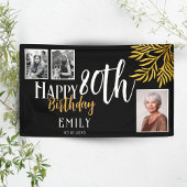 Happy 80th Birthday Gold Foliage 3 Foto Achtergron Spandoek