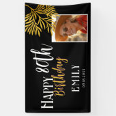 Happy 80th Birthday Gold Foliage Photo Backdrop Spandoek (Verticaal)