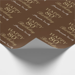 Happy 80th Birthday Gold Glitter en Brown Cadeaupapier