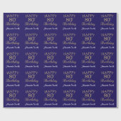 Happy 80th Birthday Gold Glitter en Navy Blue Cadeaupapier (Vlak)
