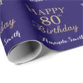 Happy 80th Birthday Gold Glitter en Navy Blue Cadeaupapier (Rol Hoek)