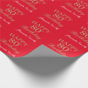 Happy 80th Birthday Gold Glitter en Red Cadeaupapier
