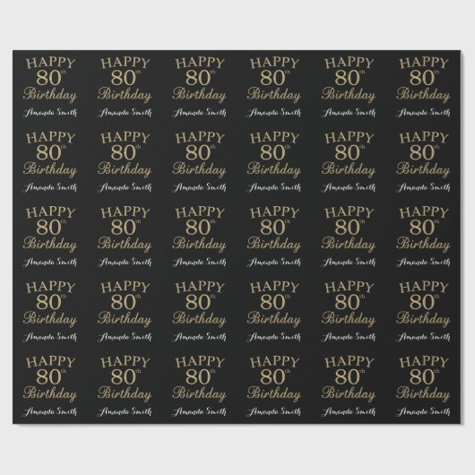 Happy 80th Birthday Gold Glitter Wrapping Paper Cadeaupapier (Vlak)