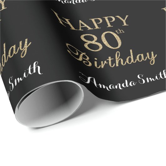 Happy 80th Birthday Gold Glitter Wrapping Paper Cadeaupapier (Rol Hoek)