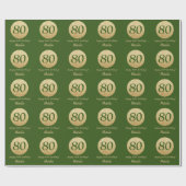 Happy 80th Birthday Green en Gold Glitter Cadeaupapier (Vlak)