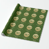 Happy 80th Birthday Green en Gold Glitter Cadeaupapier (Uitgerold)