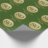 Happy 80th Birthday Green en Gold Glitter Cadeaupapier (Hoek)