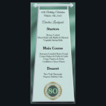 Happy 80th Birthday Green Glitter Folie Menu<br><div class="desc">Een stijlvol menu met een groen en folie en een uniek verjaardagsnummer in glitter en gold.</div>