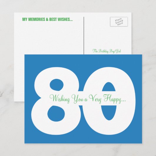 Happy 80th Birthday Milestone Briefkaarten - in he (Voorkant / Achterkant)